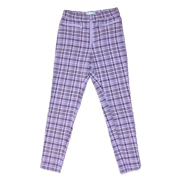 Urban Outfitters UO Pants Size 4 Pink Purple Brown Gingham Susie High Waist Zip - Picture 7 of 8